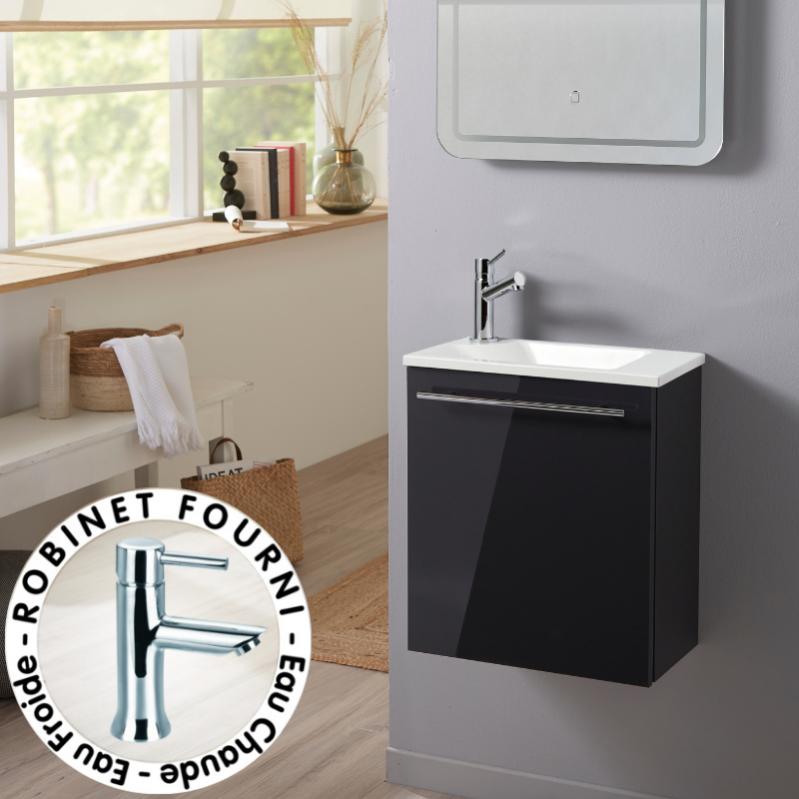 Meuble Lave Mains Pour Wc Gris Anthracite Brillant Avec Vasque Moderne Et Mitigeur Leroy Merlin