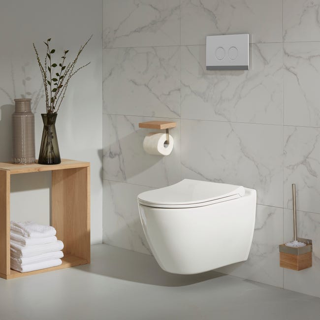 Cuvette WC - OVONNI - carré blanche en céramique - mécanisme pratique -  système de vidange double moderne