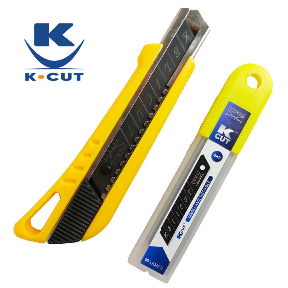 KELI - Cutter 18mm avec Lame Black Blade SK2 + Etui 10 lames  supplémentaires - Durée de vie 3 fois supérieure