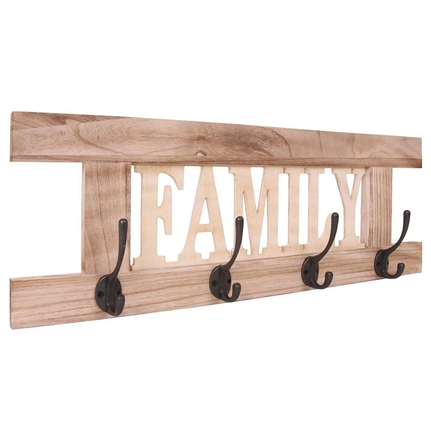 Porte-manteau Mural Patère En Bois Vintage 20,5x60x1,5 Cm Med04063