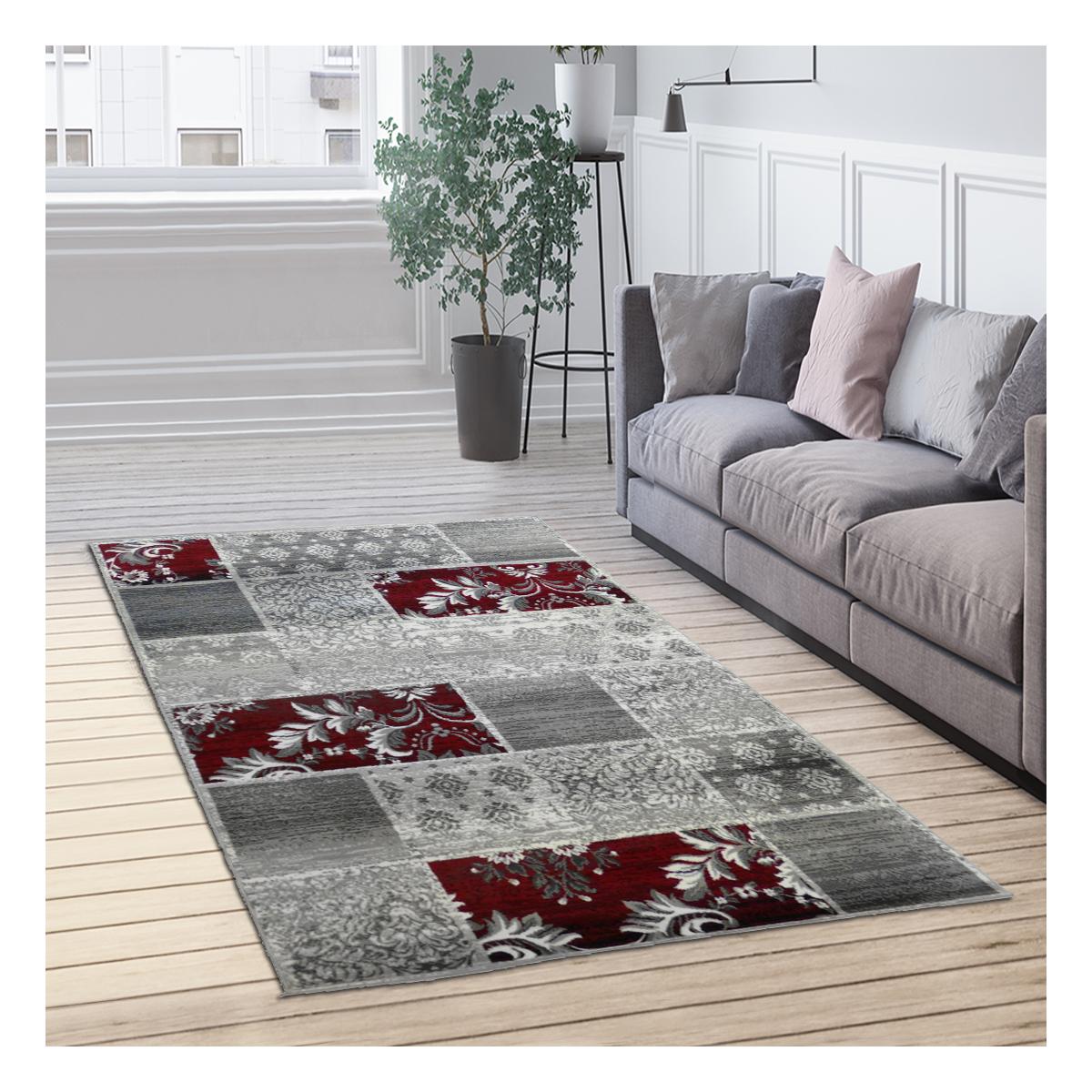 TURO01 tapis de salon rectangulaire rouge antidérapant design moderne