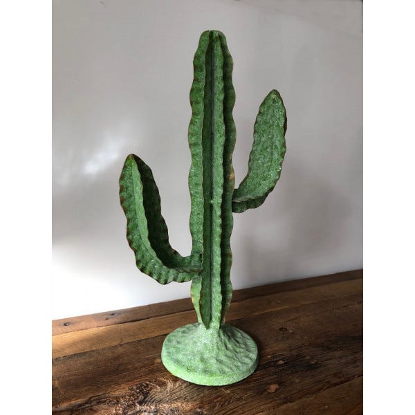 Sculpture cactus déco vert naturel 4 branches, métal: acier