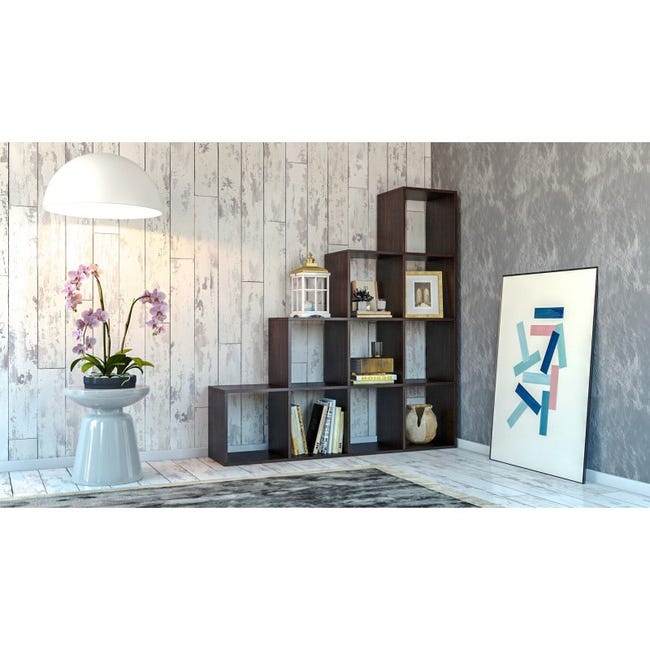Salerno - etagère escalier contemporaine 10 niches/casiers/cubes 30x153x153  cm - bibliothèque moderne meuble de rangement - blanc - Conforama