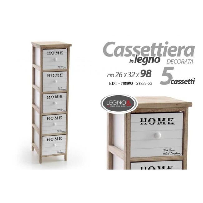 Cassettiera Stretta Shebby 5 Cassetti - Legno Paulownia Per Bagno O Camera - Foto 2