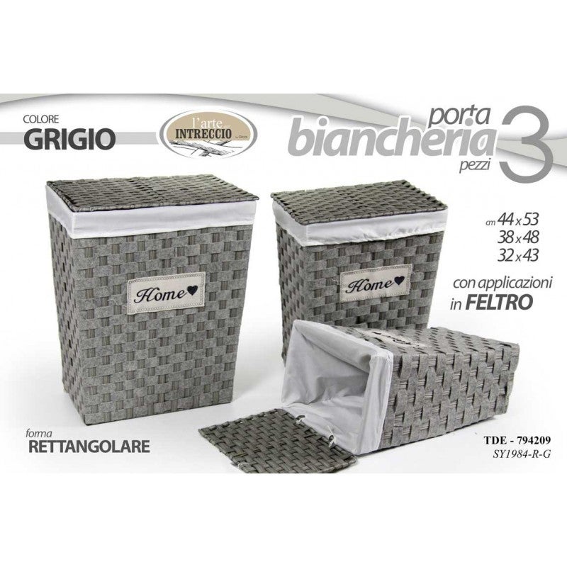 Set ceste portabiancheria grigio portapanni pz 3 rettangolari