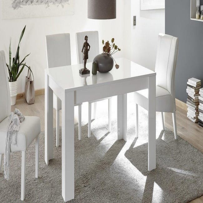 Table 180 cm + 6 chaises LINA. Table pour salle à manger brillante
