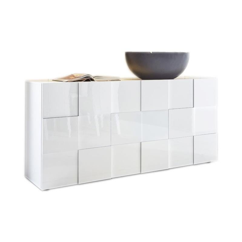 Madia 181 cm con due ante e due cassetti in legno bianco lucido - Shyla
