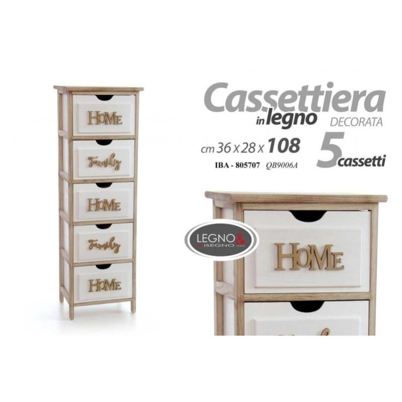 Cassettiera Home In Legno Con 3 Cassetti E Decorazioni - Dimensioni 26x32x62 Cm (LxPxH)