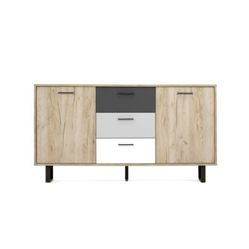 Moimhear Credenza Moderna Con Luci LED – 140x35x72,5 Cm, 2 Ante E 3 Cassetti, Bianco Lucido, Mobile Da Soggiorno