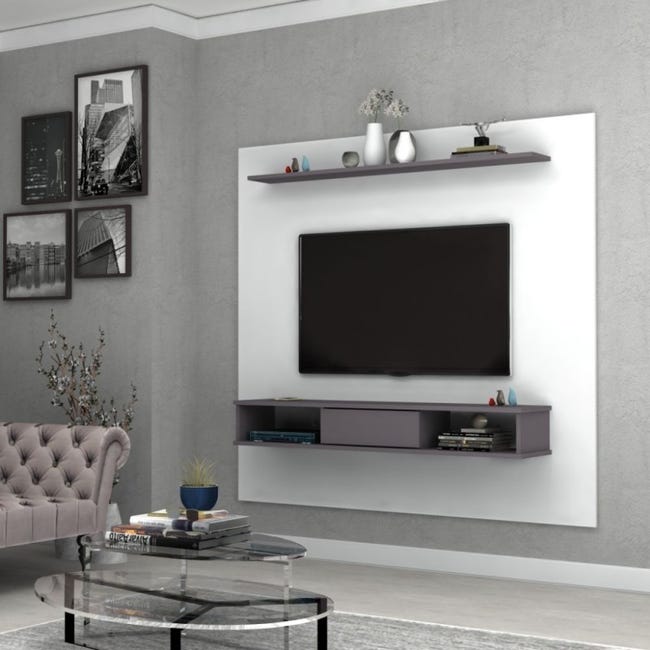 Pannello Porta TV da parete Bianco Cemento SLINE 178x3,6x h168 cm