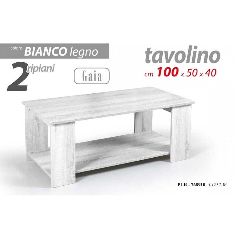 Tavolino bianco con ripiano da salotto 75x50 h:40