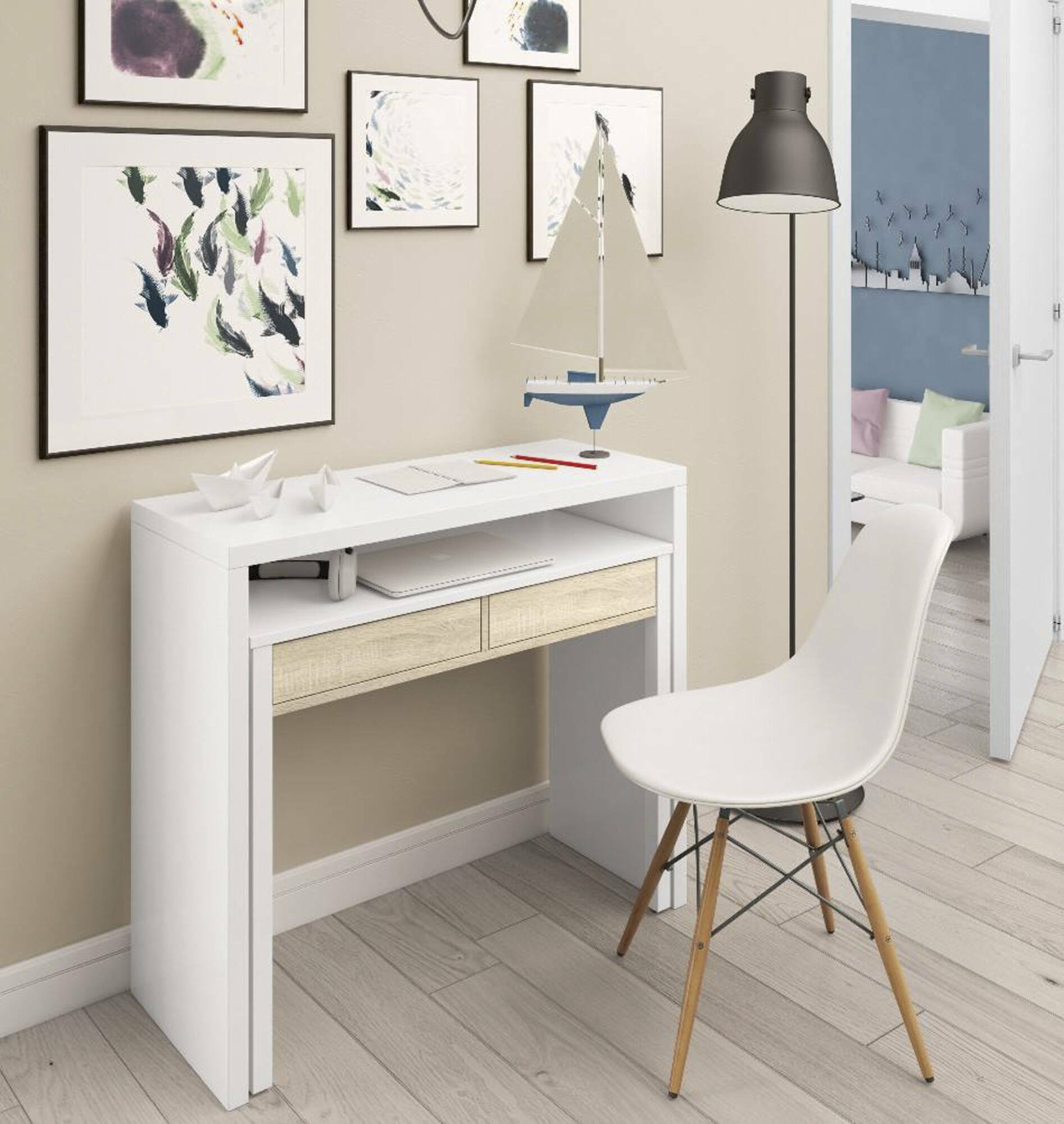 Consolle scrivania per cameretta e ufficio in stile nordico colore bianco