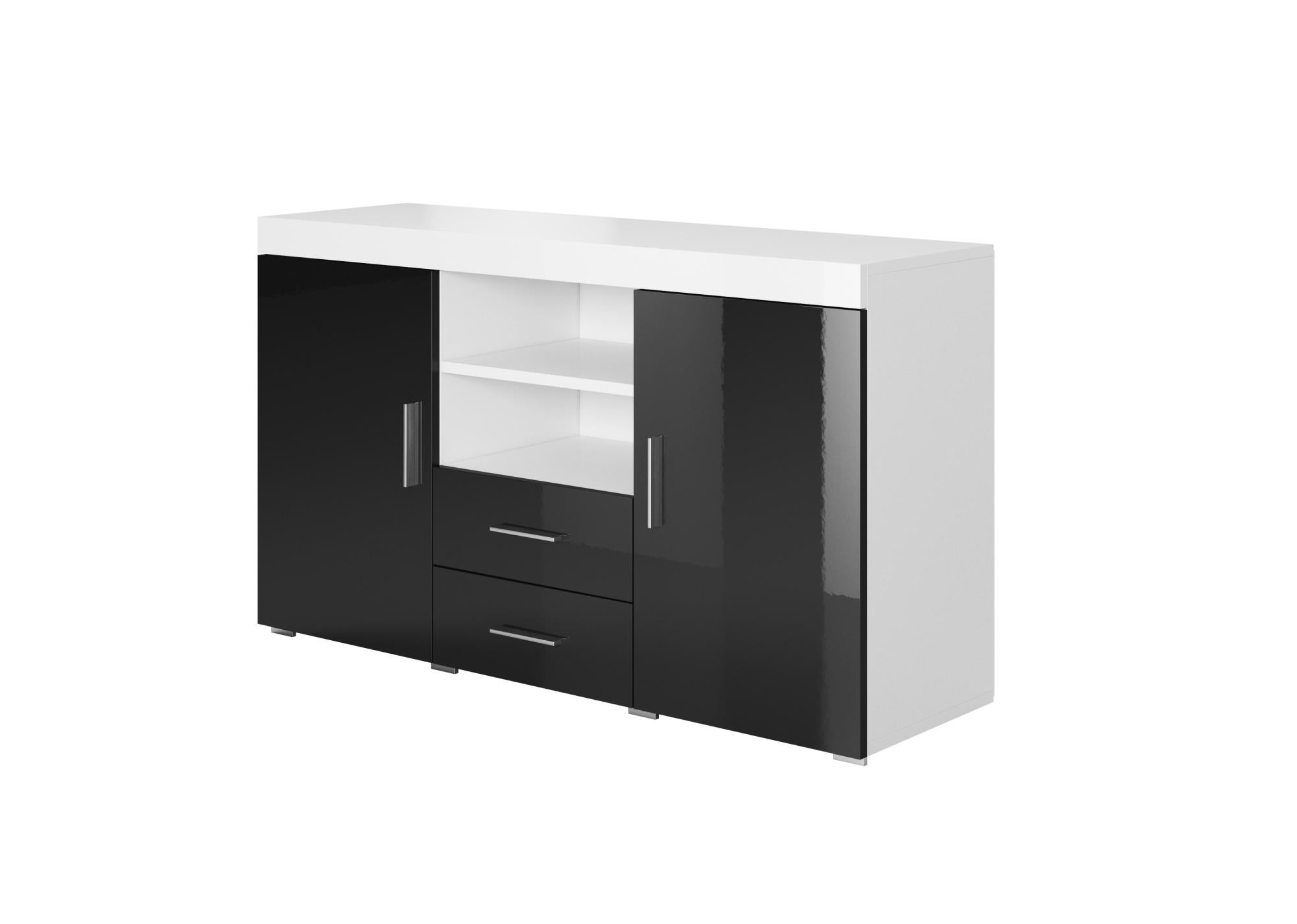 Credenza 2 ante 2 cassetti Bianco e Nero Finitura lucida Maniglie in