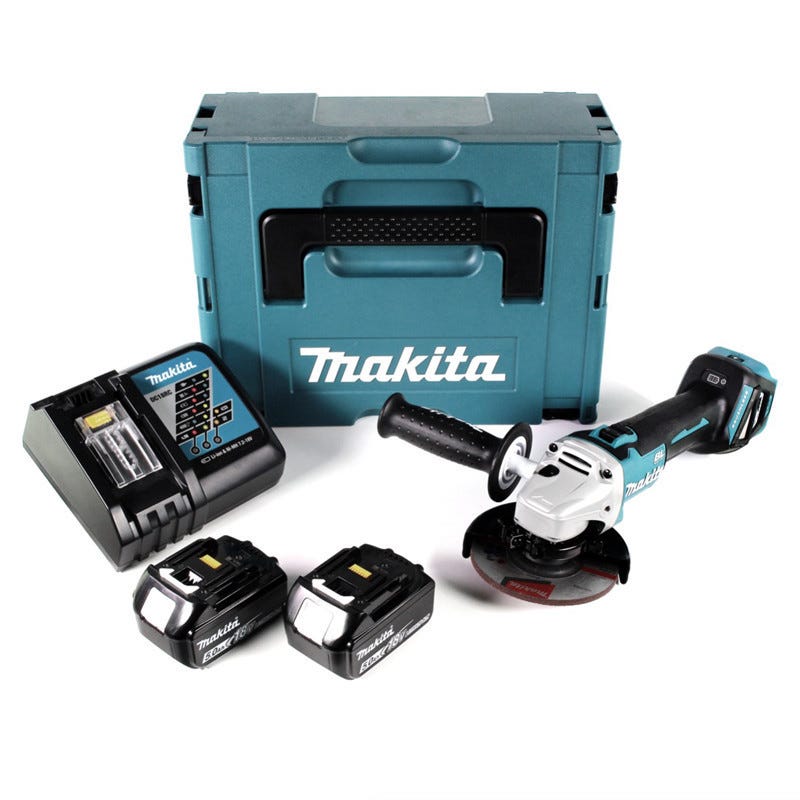 Makita - Amoladora a batería Ø125 mm 18V Li-Ion 5Ah + caja MAK PAC