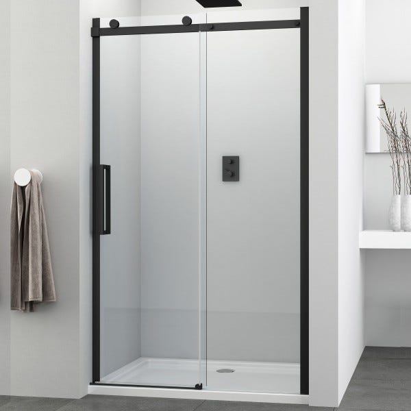 Porta doccia scorrevole trasparente anticalcare 8mm profili neri