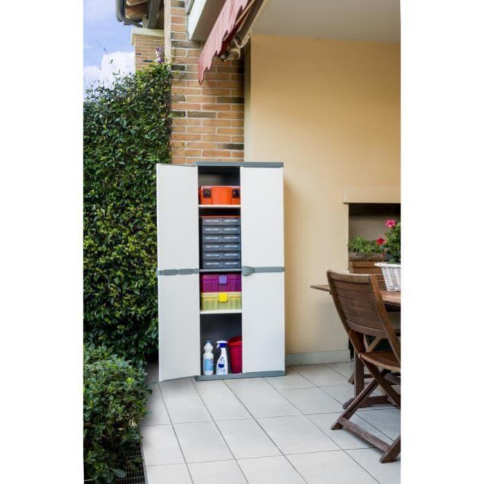 Tood Armoire De Rangement Haute En Resine 3 Tablettes Hauteur 168 Cm Largeur 68 Cm Gris