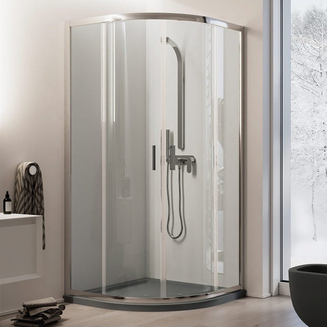 Mampara de ducha semicircular EX406 - 90 x 90 x 195 cm - cristal NANO de 8  mm 