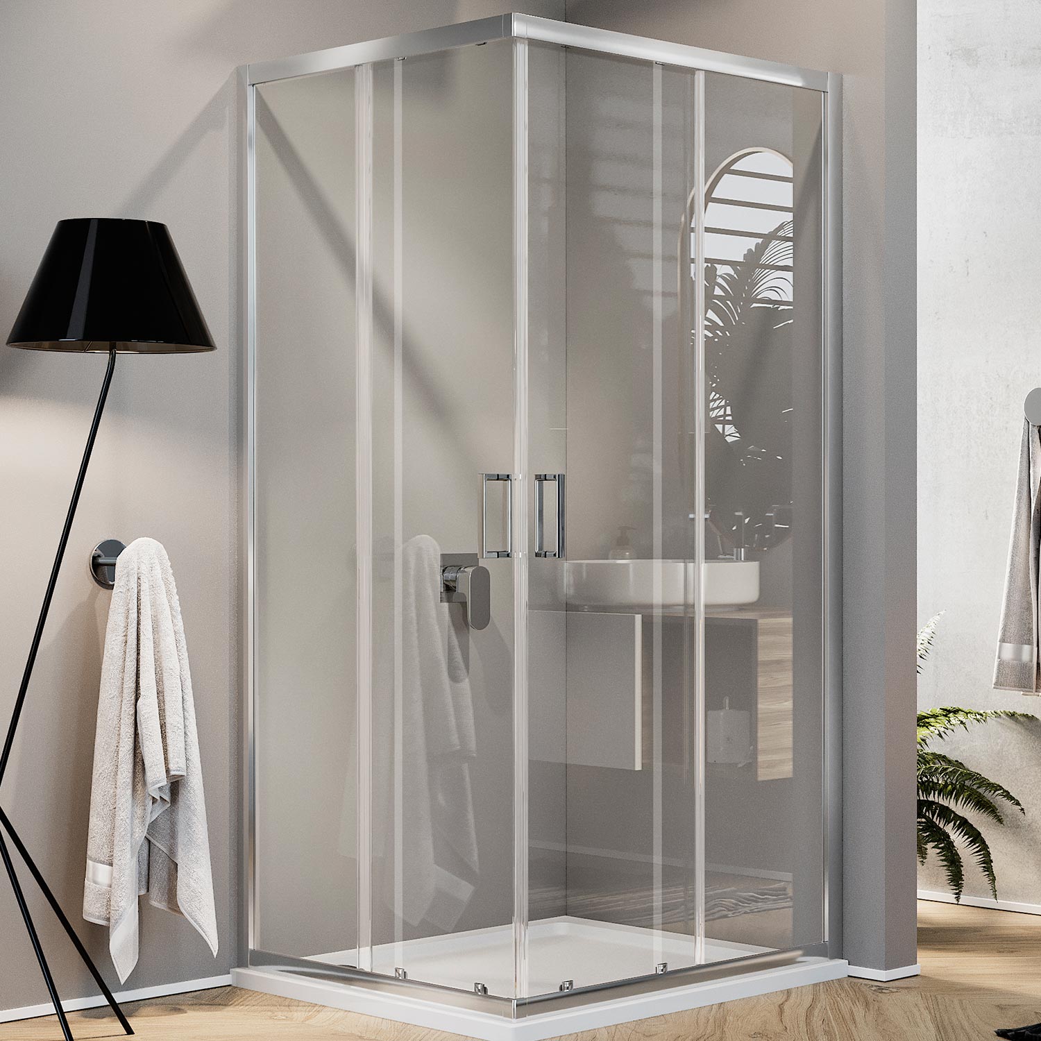 Idralite BOX CABINA DOCCIA ANGOLARE 70X100 CM H185 RETTANGOLARE VETRO STAMPATO SCORREVOLE 