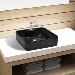 Lavandino Bagno in Ceramica Bianca Quadrato con Foro per Rubinetto