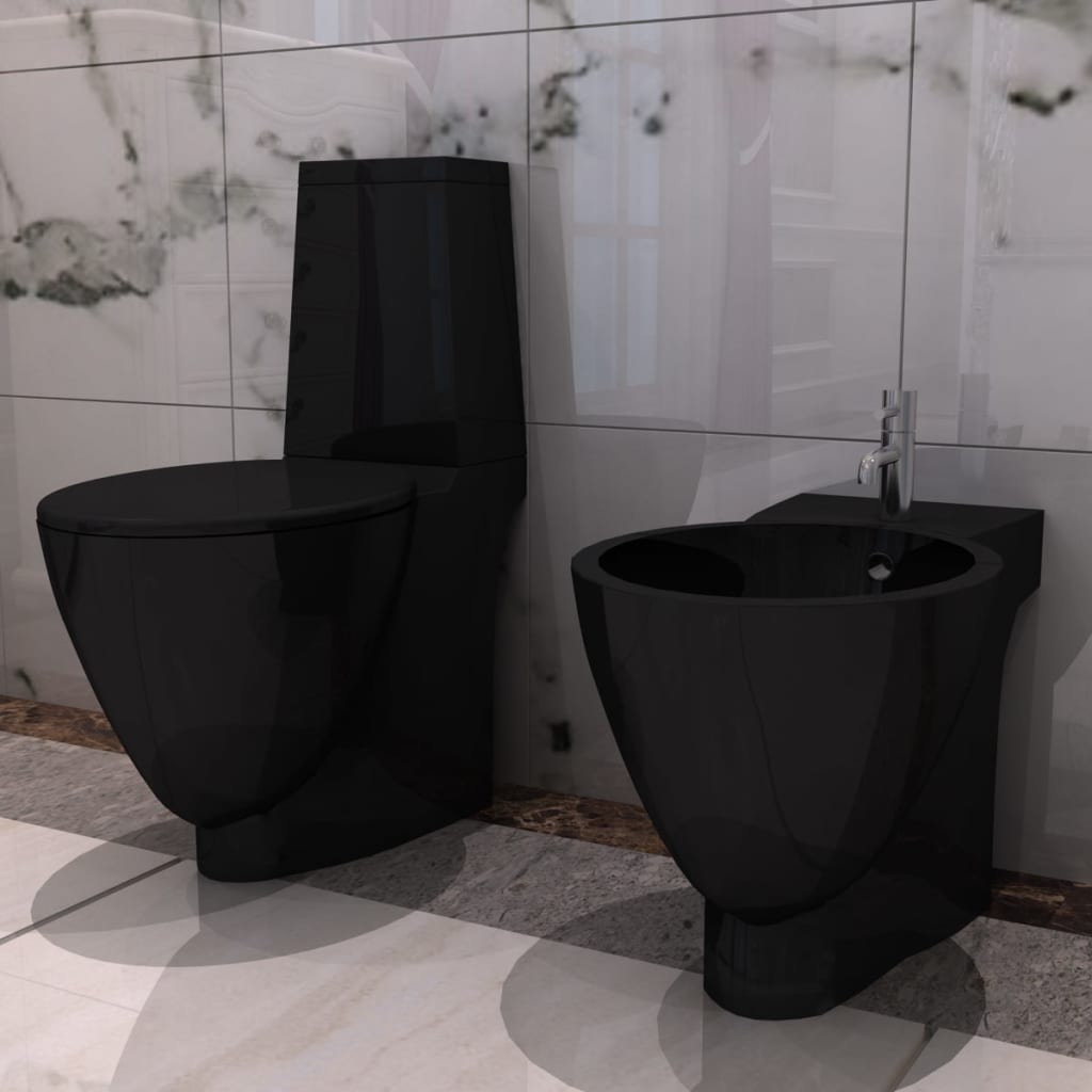 vidaXL Ensemble de Cuvette et Bidet en Céramique Blanc Toilette WC Sanitaire 