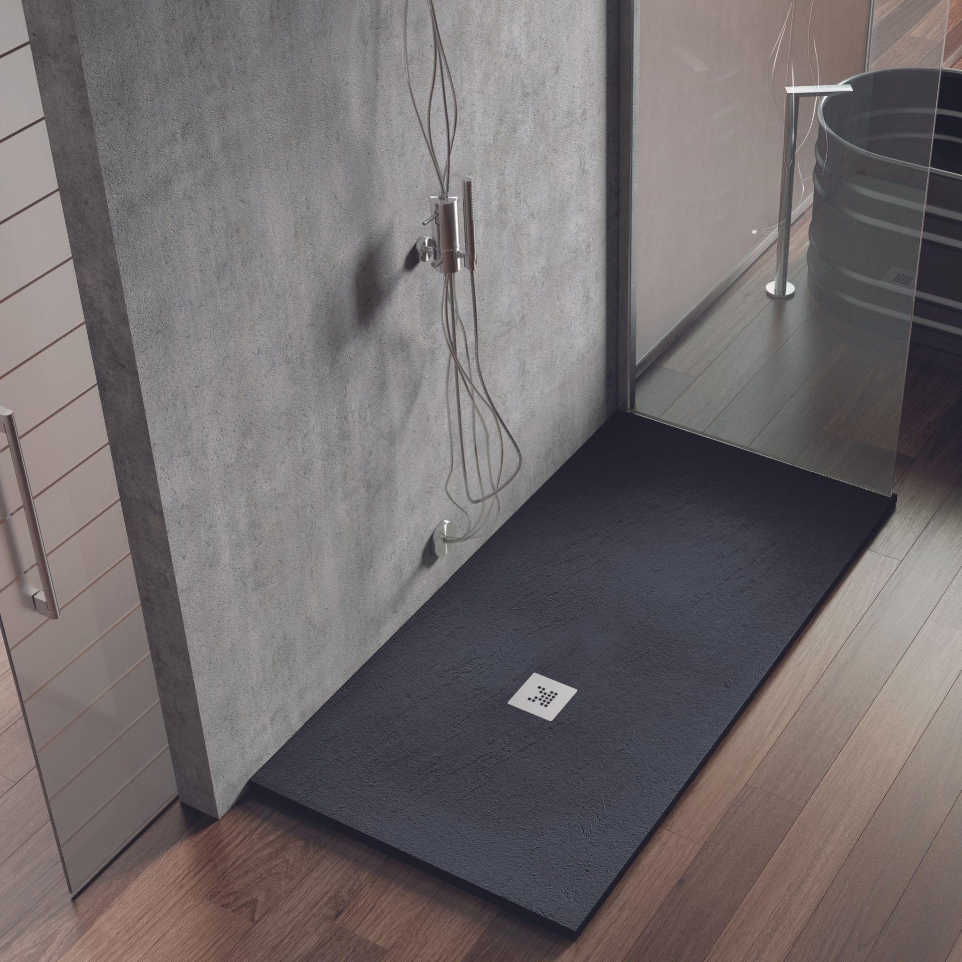 Receveur De Douche Extraplat, Minéral, Noir Anthracite, L.80 X L.110 Cm, Collection K Leroy