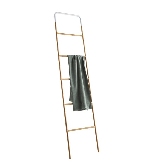 Toallero escalera - Bambú natural y metal blanco - 6 niveles - 189x45x2cm