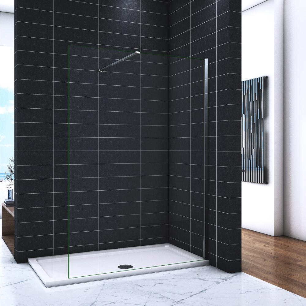 Paroi de douche à l'italienne 140x190cm en 6mm verre avec bandes  horizontales sérigraphiées, paroi latérale fixe sans receveur de douche