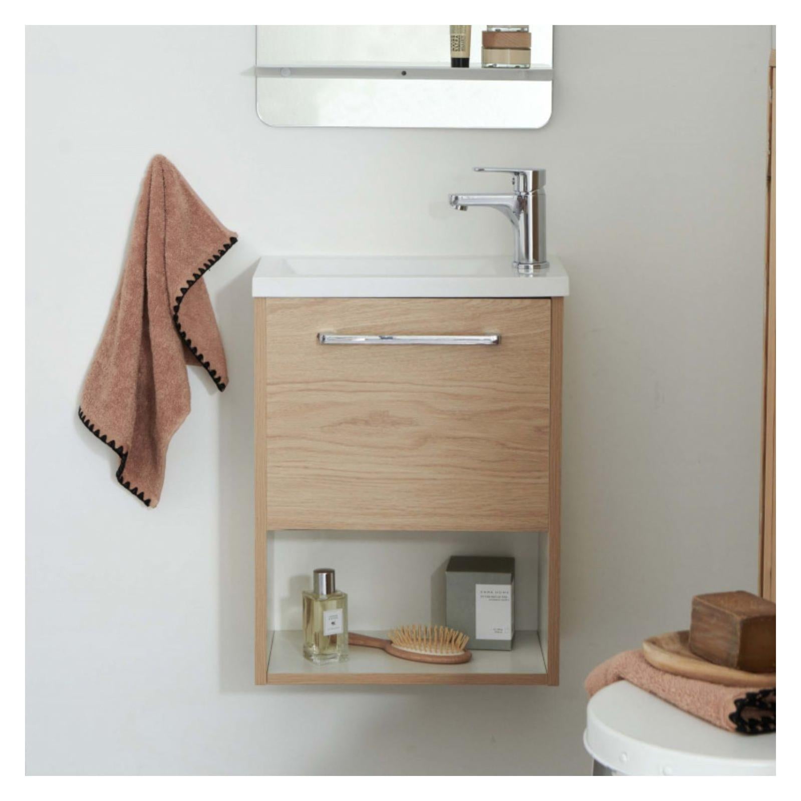Nika - Meuble Lave-mains Noir Avec Robinet Mitigeur Design Chêne Pour Salle De Bains WC