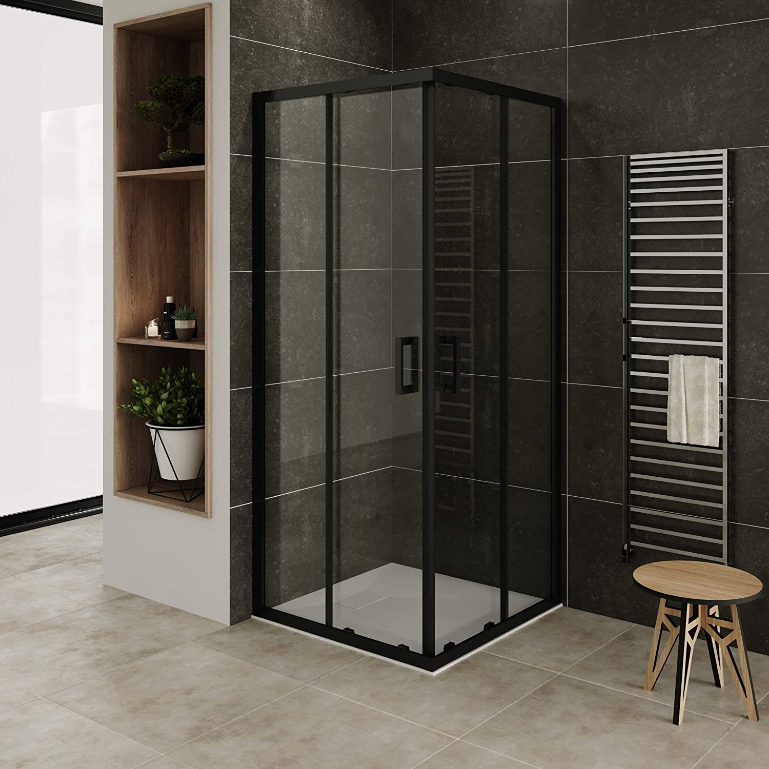 Mampara de ducha 80x80 cm altura 180 cm - puertas correderas negro