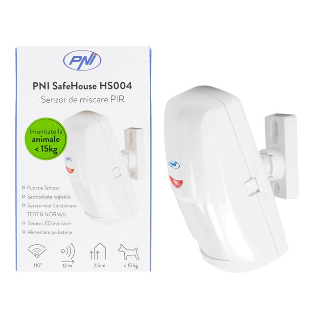 Sensore di movimento PIR PNI SafeHouse HS004, per sistemi di allarme  wireless, con immunità agli animali, sensibilità regolabile