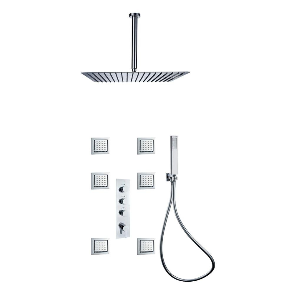 Composition mitigeur de douche thermostatique & jet massant encastrée