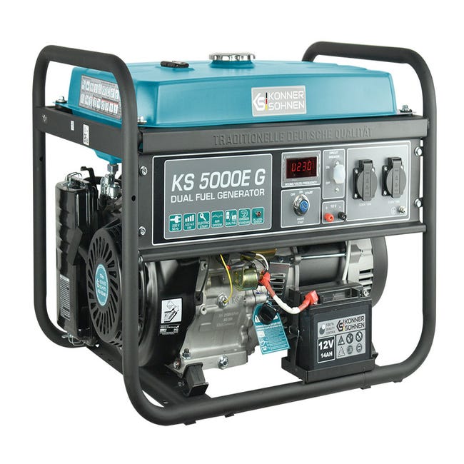Le générateur à essence/gaz Könner & Söhnen KS 5000E G, puissance maximale  de 4500 W,démarrage manuel/électrique