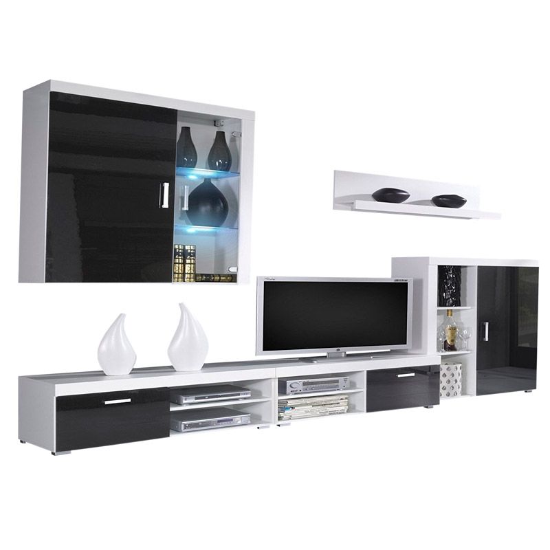 Mueble De Salón Moderno 5 Piezas Con LED - Blanco - Para TV Y Almacenaje