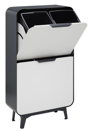 ARREGUI Round CR421-R Mueble de basura y reciclaje de acero de 4 cubos,  cubo de basura y reciclaje moderno y de diseño, 4 x 17 L (68 L)