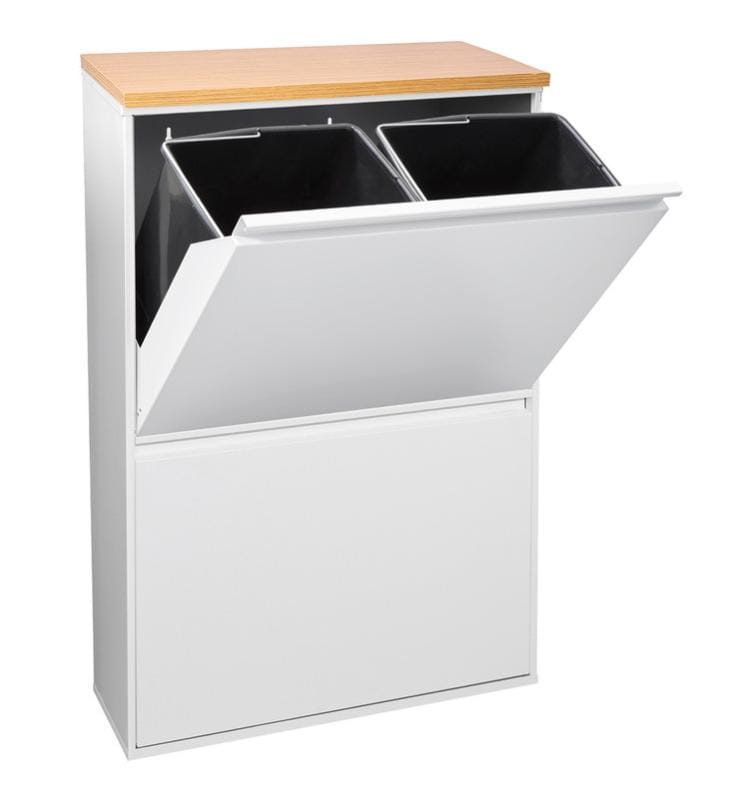 ARREGUI Basic CR601 B37 Cubo de basura y reciclaje de acero de 4 cubos con encimera de madera mueble de reciclaje 4 x 17 L 68 L blanco y roble Leroy Merlin