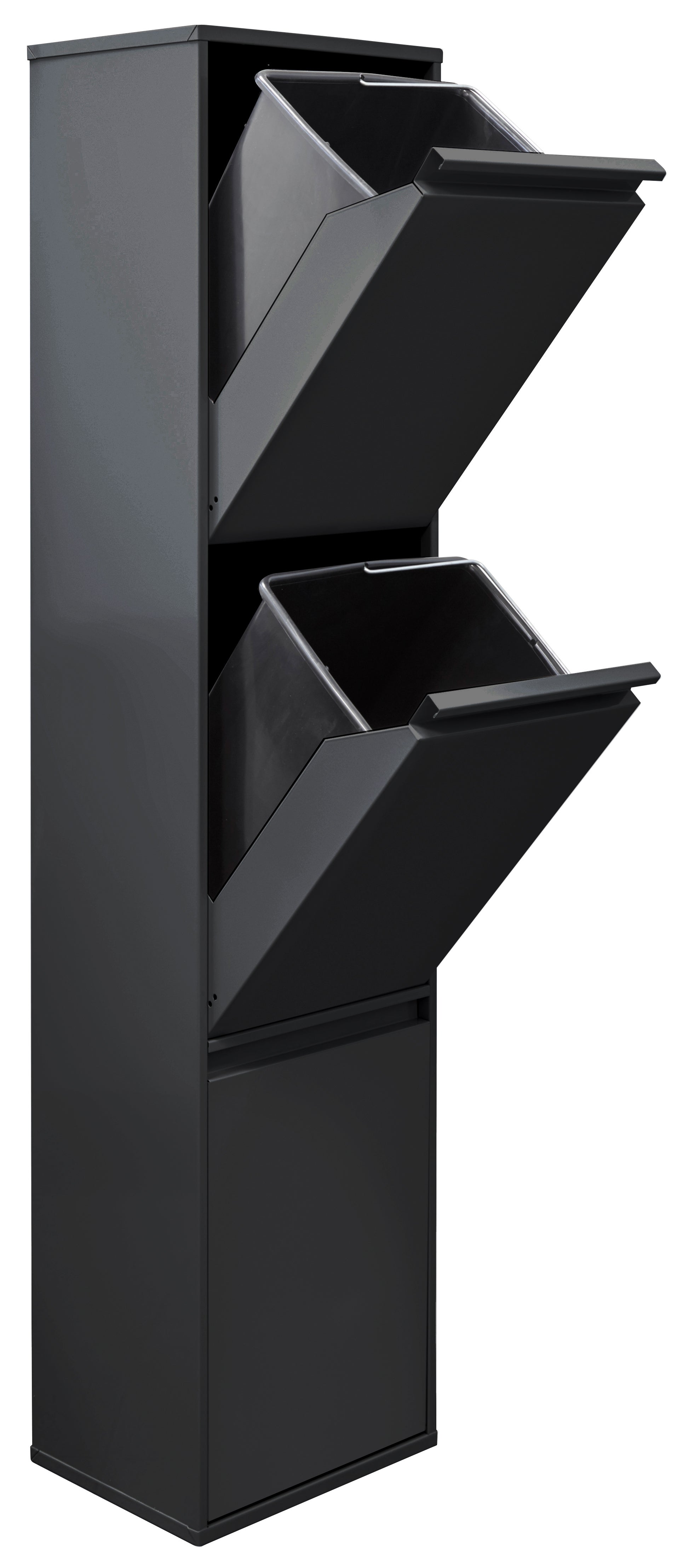 ARREGUI Basic CR606-B Cubo de basura y reciclaje de acero de 4 cubos,  mueble de reciclaje, 4 x 17 L (68 L), negro