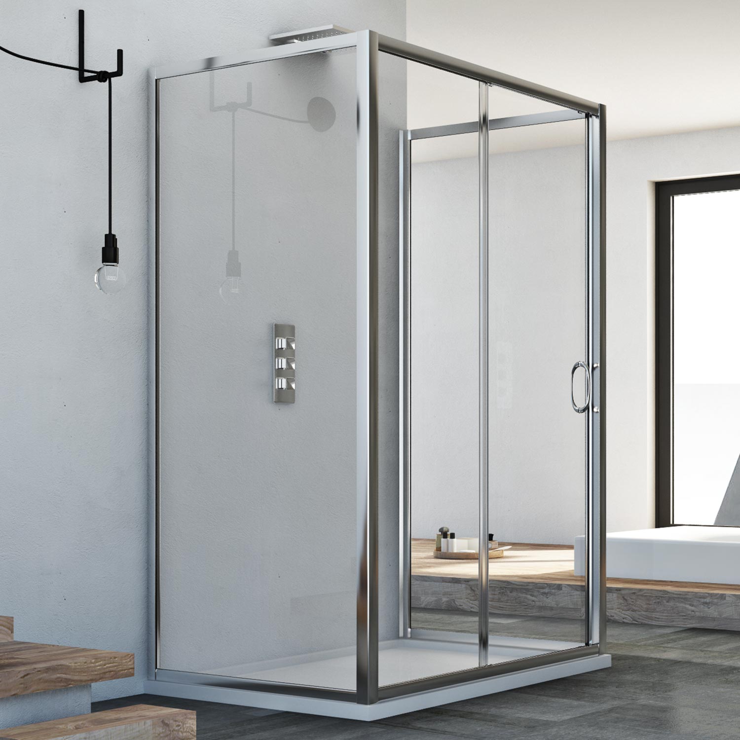 Mampara de ducha 3 lados 80x100x80 cm h185 transparente mod. replay trio 1 hoja
