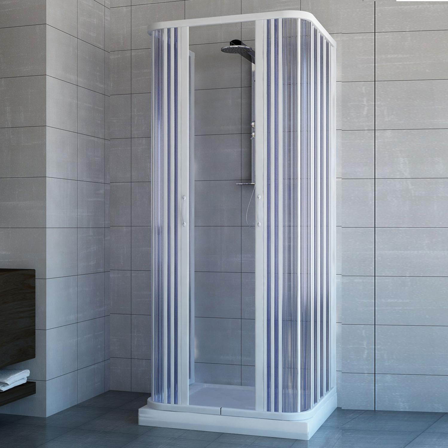 Box Doccia Tre Lati 90x90x90 cm Alto 185 cm Porta a Soffietto 2 Pareti Laterali in Vetro Temperato 5 mm Cromato | Leroy Merlin