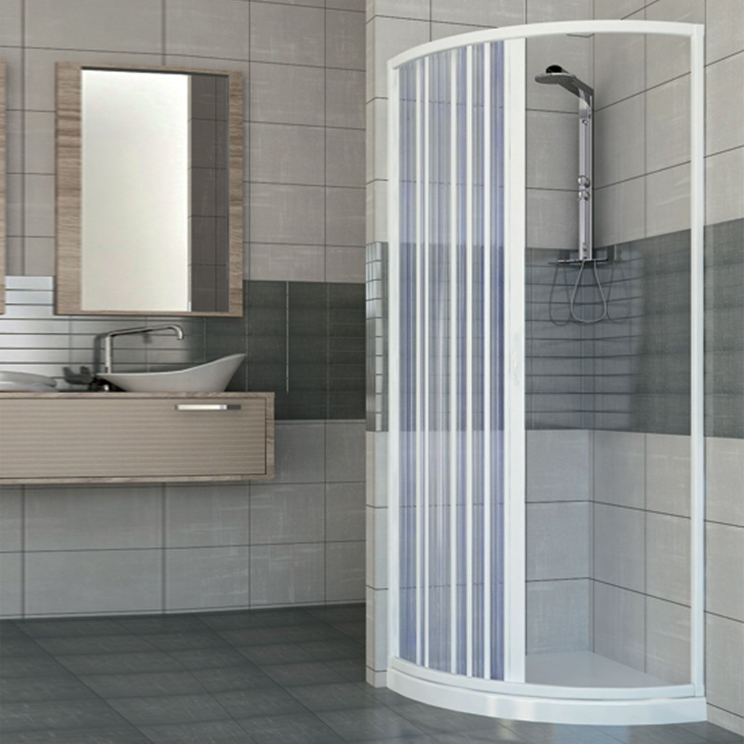 Mampara de ducha semicircular Factory (90 x 90 x 200 cm, Vidrio  transparente, Espesor: 6 mm, Blanco)