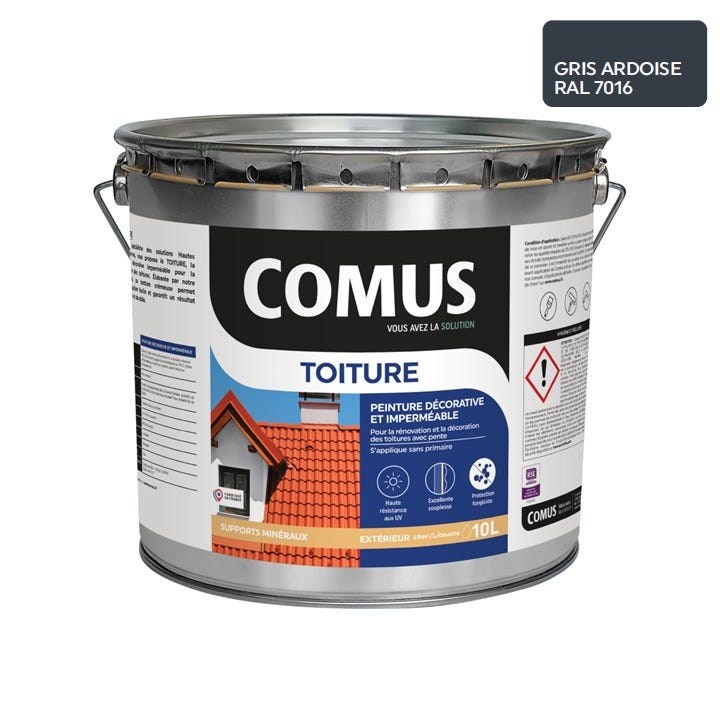 COMUS TOITURE - Gris ardoise 10L - Peinture décorative imperméable