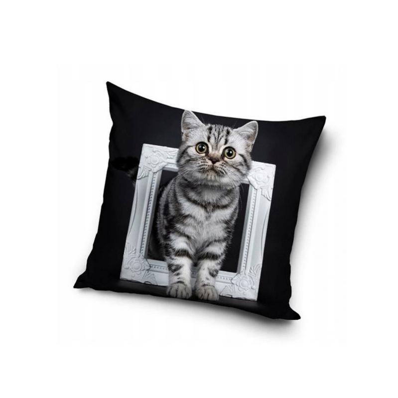 KUSTFYR housse de coussin, motif chat blanc/noir, 50x50 cm