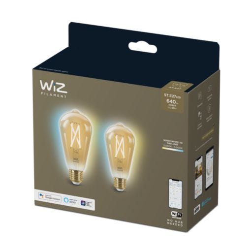 Pack 2 Lampadine LED Smart WiFi E27 ST64 CCT Regolabile WIZ Filamento  Vintage 6.7W Selezionabile (Caldo-Naturale-Freddo)