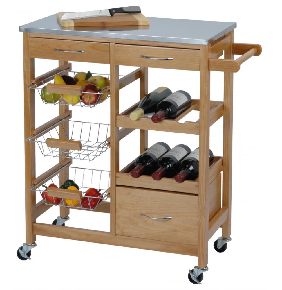 Carrello da Cucina da Cucina con Cassetti in Legno 81x38x85 cm