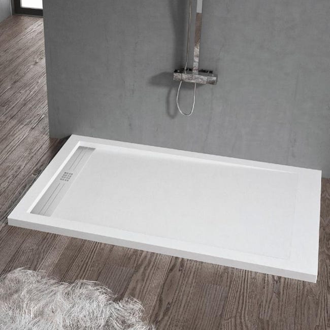 Receveur de douche rectangulaire fin Milano en résine effet pierre blanche antidérapante cm Receveur de douche rectangulaire fin Milano en résine effet pierre blanche antidérapante cm