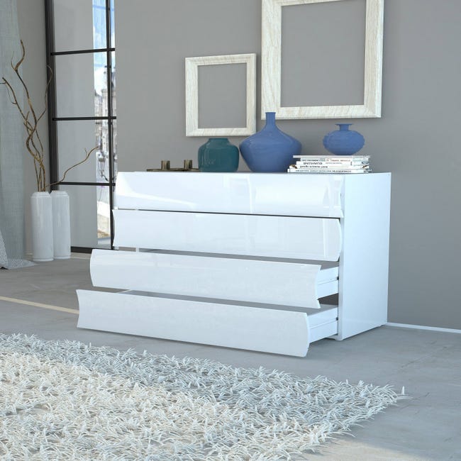 Cajonera Dabraha, Cajonera con 4 cajones, Cómoda para dormitorio, 100% Made  in Italy, cm 98x40h82, Blanco brillante