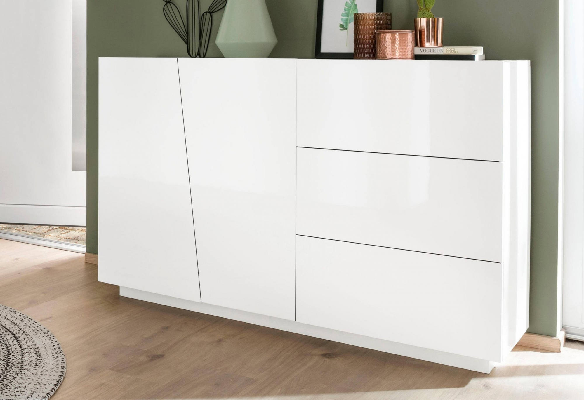 Aparador Louis, Aparador de cocina con 2 puertas y 3 cajones, Buffet de  salón, 100% Made in Italy, cm 170x40h47, Blanco brillo