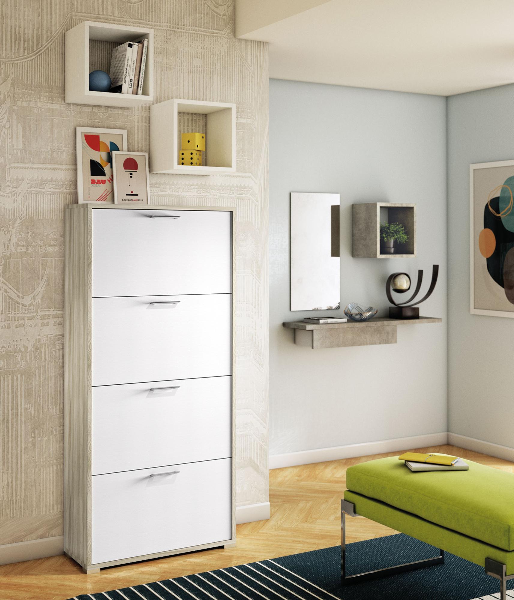 Meuble à chaussures Rosa, Meuble d'entrée polyvalent avec 4 portes