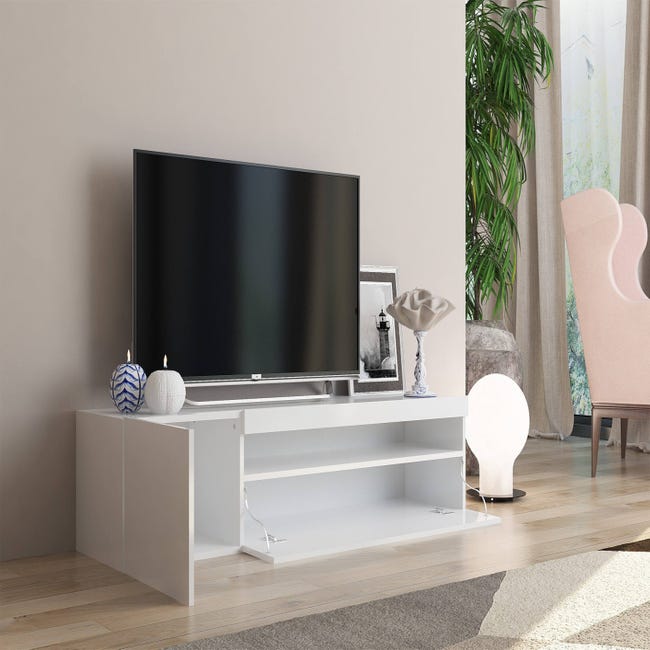 Mueble TV Ario, Aparador bajo para salón, Aparador para salón para  televisión, 138x35h45 cm, Blanco y Roble Nodi