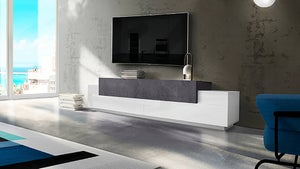 Mobile porta TV Nico, Credenza bassa da soggiorno, Base porta TV, 100% Made  in Italy, cm 240x45h52, Bianco lucido, con imballo rinforzato