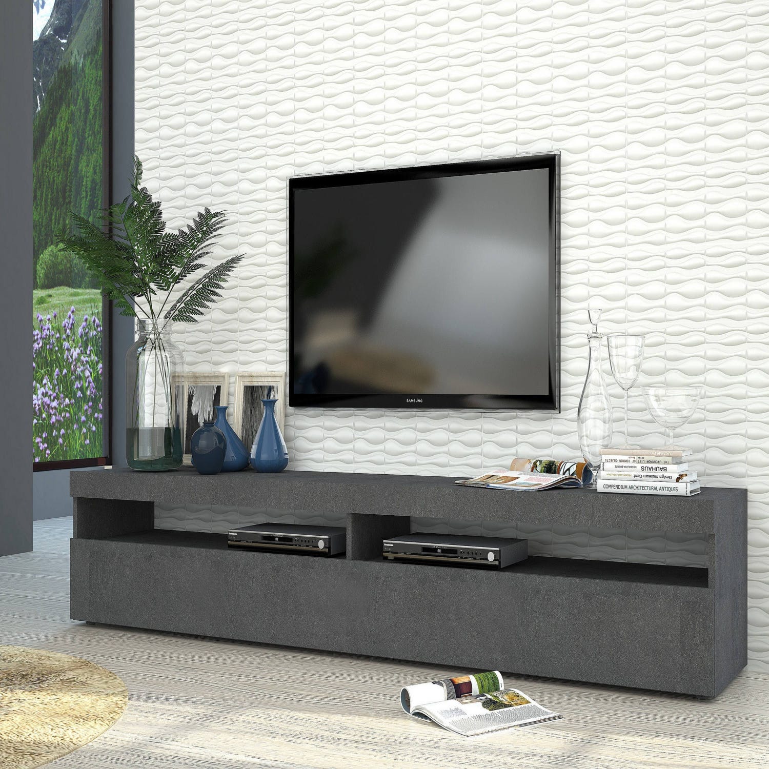 Mueble de salón para TV muebles de TV HOMCOM 180x33,5x42 cm blanco_839-416WT